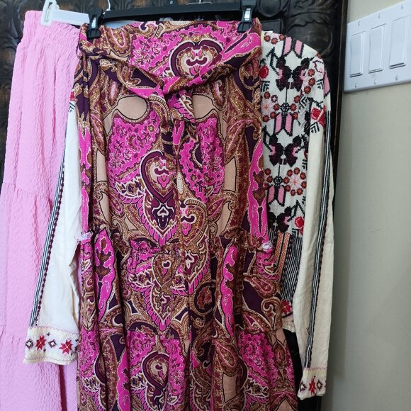Women's Chocolate Brown and Pink Fall Maxi Skirt - Picture 1 of 6